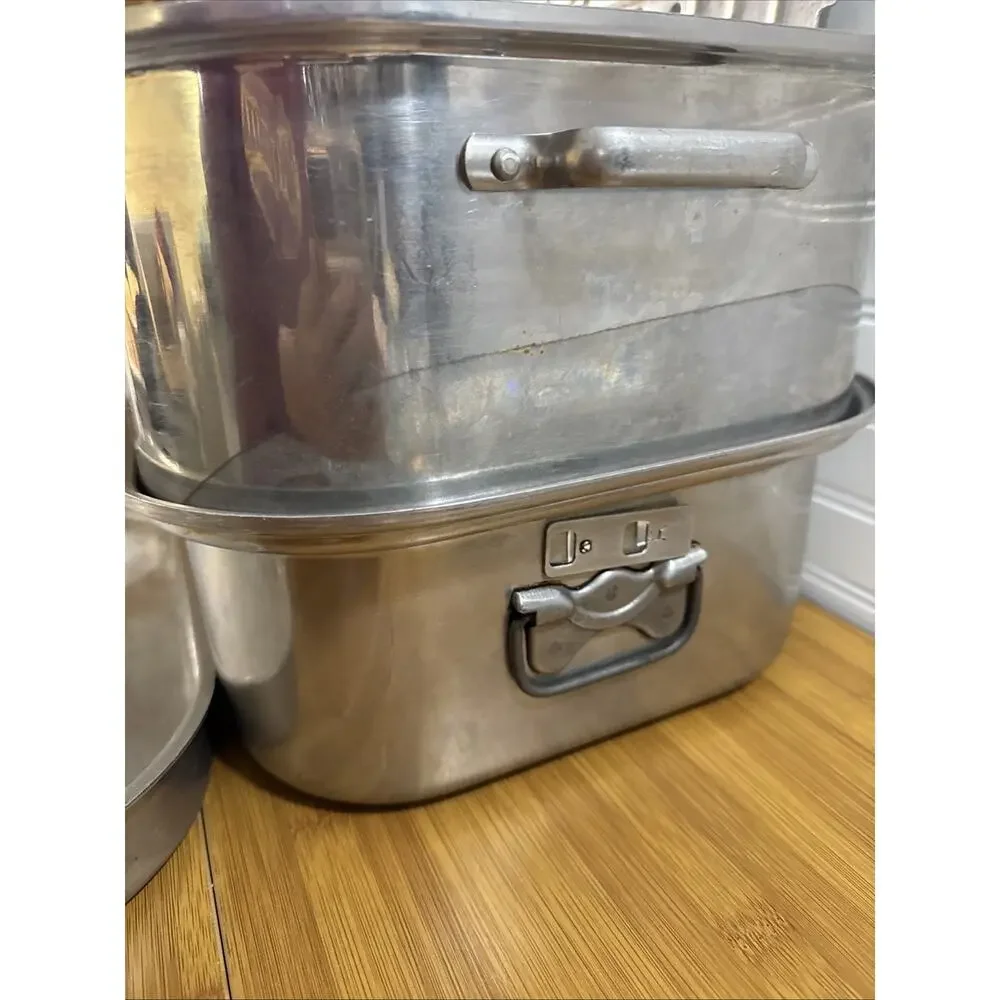 Wear Ever Deep Roaster Aluminum Roasting Pan Vintage 5 Pc Set w Inserts 825-FR